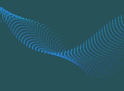 Graphic of blue synth wave in front of green background