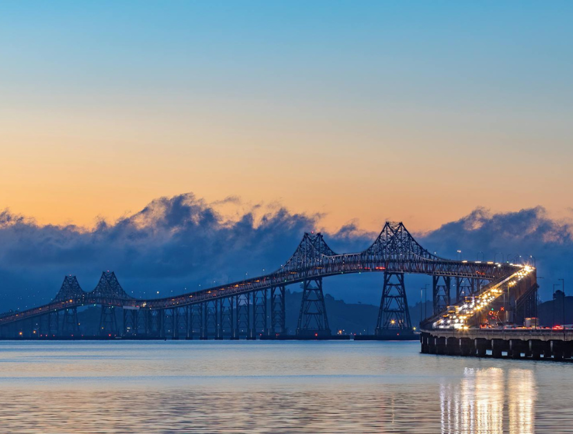 The Richmond-San Rafael Bridge in California during dusk