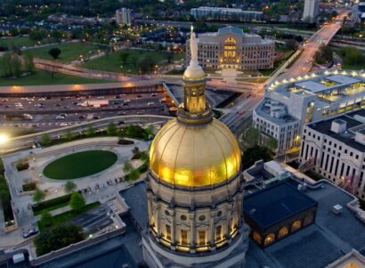 Image of the Georgia state capital at dusk.